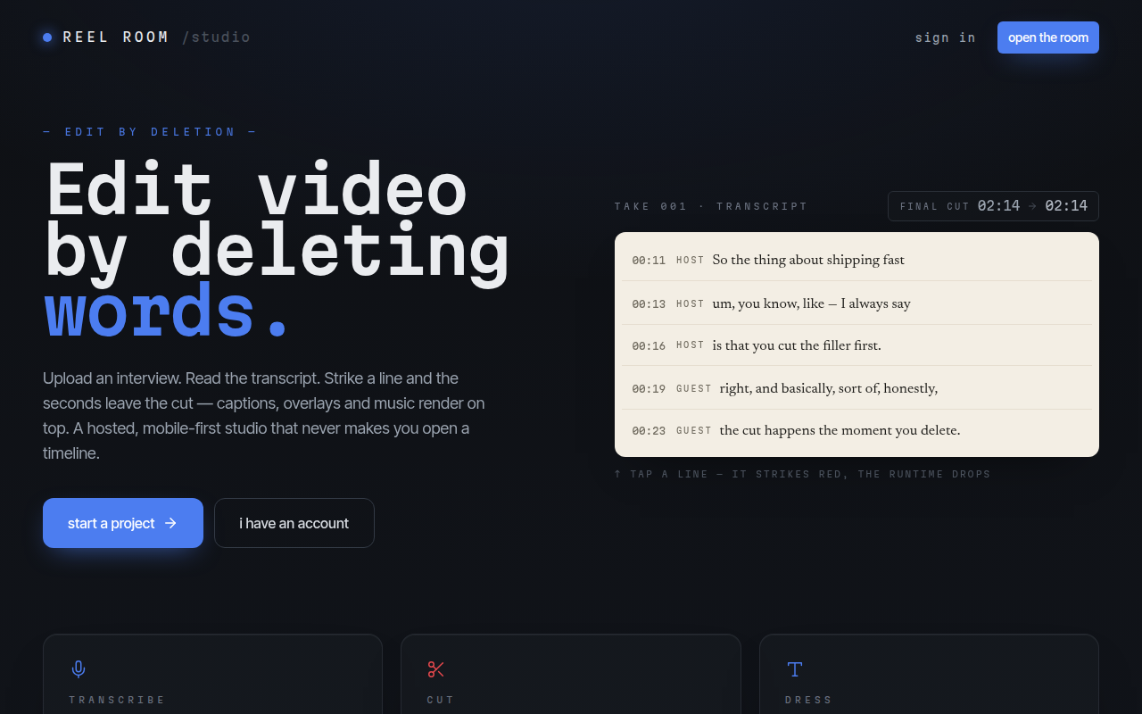 Reel Room AI video studio